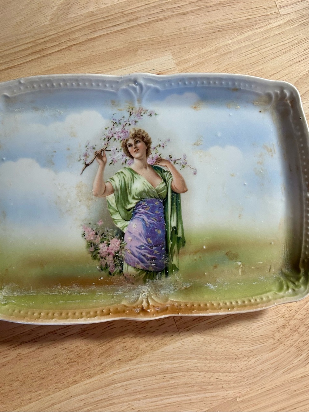 Antique Altenburg China Dresser Tray ArtNouveau Germany Porcelain Vanity Chipped